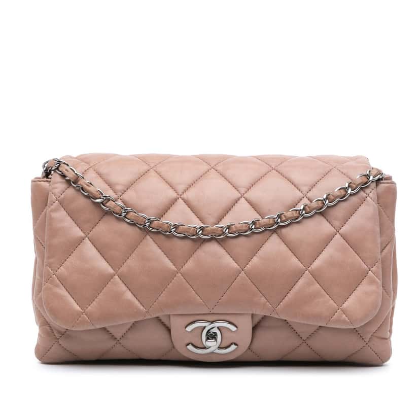 Chanel Quilted Lambskin 3 Accordion Flap Brown Leather Good condition - Front View