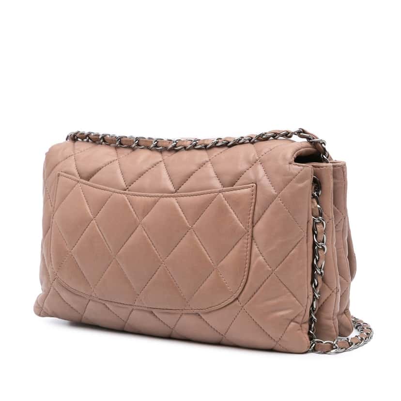 Chanel Quilted Lambskin 3 Accordion Flap Brown Leather Good condition - Back View