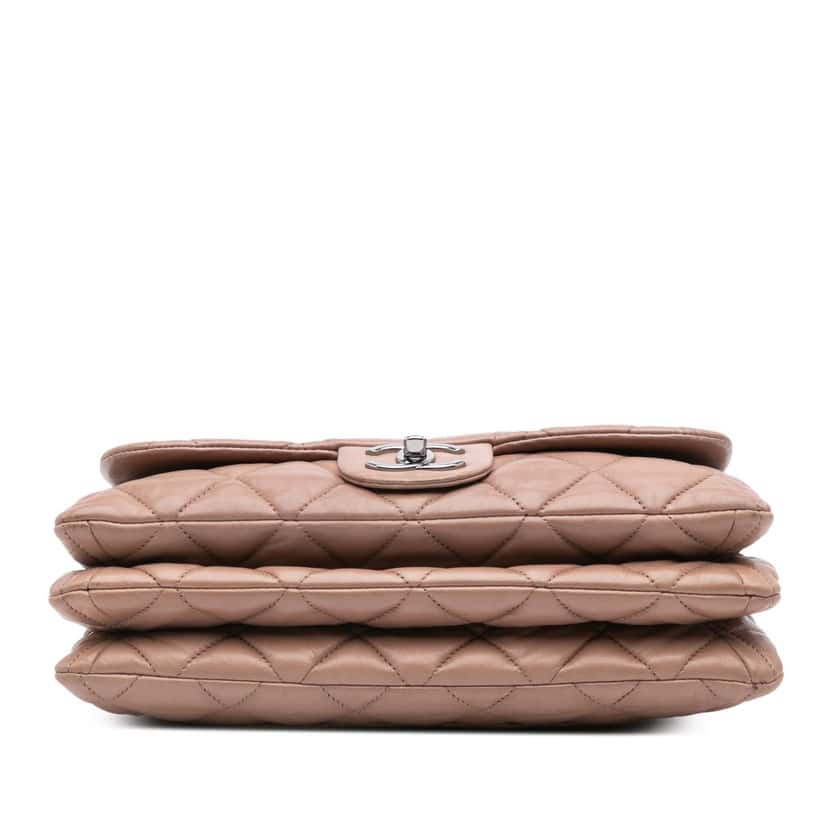 Chanel Quilted Lambskin 3 Accordion Flap Brown Leather Good condition - Inside View