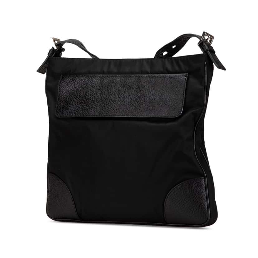 Prada Vitello Daino Trimmed Tessuto Zip Top Crossbody Black Good condition - Back View
