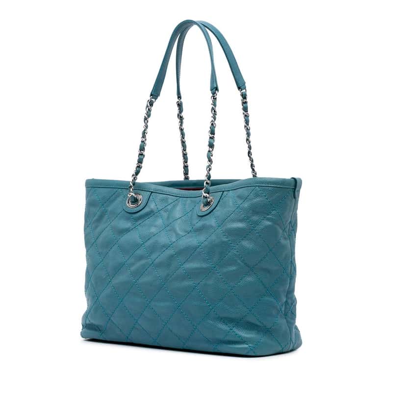 Chanel Small Quilted Caviar Daily Shopping Tote Blue Leather Good condition - Back View