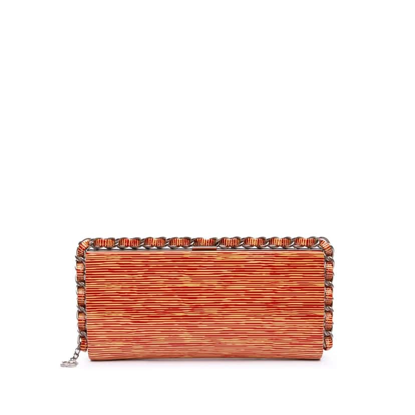 Chanel CC Patent Striped Chain Around Clutch Red Leather Good condition - Front View