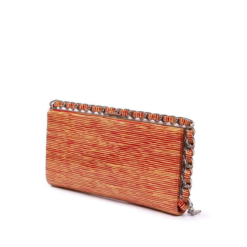 Chanel CC Patent Striped Chain Around Clutch Red Leather Good condition - Back View