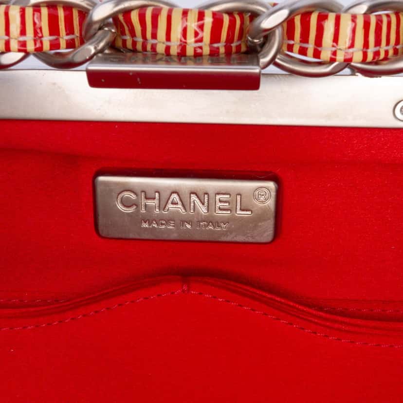 Chanel CC Patent Striped Chain Around Clutch Red Leather Good condition - Box View