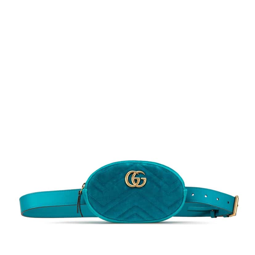 Gucci GG Marmont Velvet Matelasse Belt Bag Blue Velvet Good condition - Front View