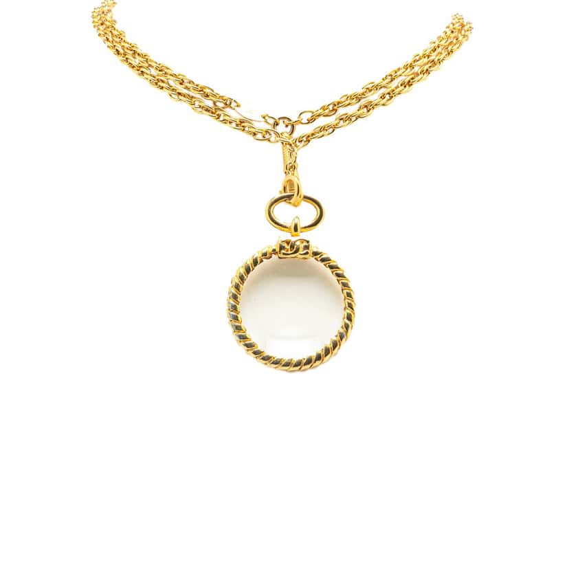 Chanel Gold Plated Double Chain Loupe Magnifying Glass Pendant Necklace Gold Metal Good condition - Front View
