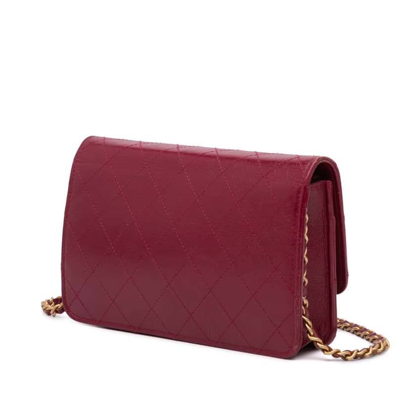 Chanel Stitched Goatskin Golden CC Wallet On Chain Red Leather Good condition - Back View
