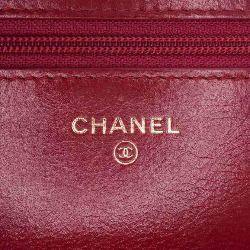 Chanel Stitched Goatskin Golden CC Wallet On Chain Red Leather Good condition - Box View