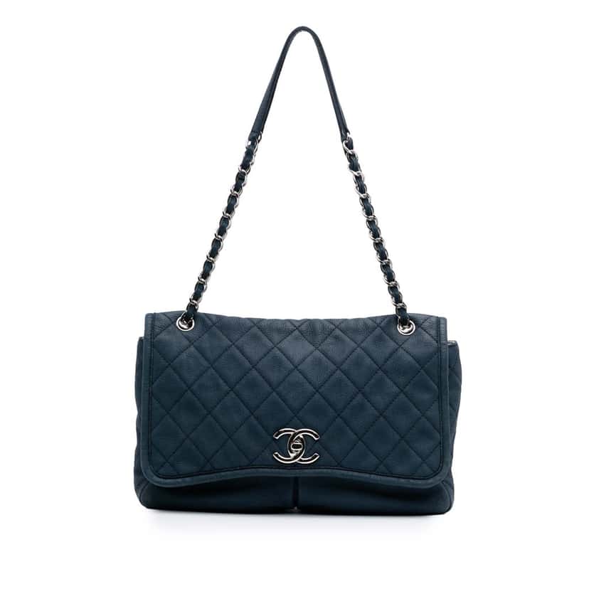 Chanel Large Quilted Nubuck Natural Beauty Split Pocket Flap Blue Leather Good condition - Front View