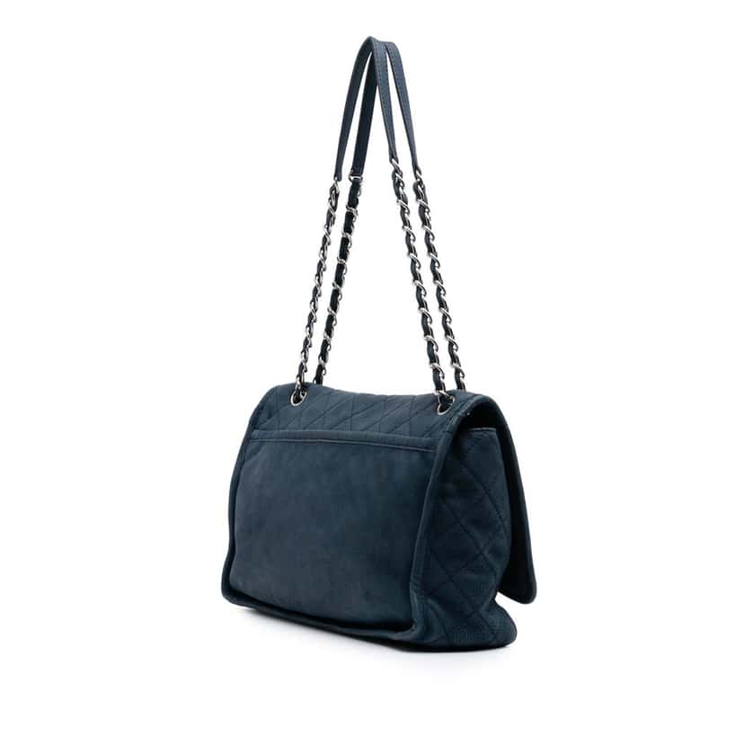 Chanel Large Quilted Nubuck Natural Beauty Split Pocket Flap Blue Leather Good condition - Back View