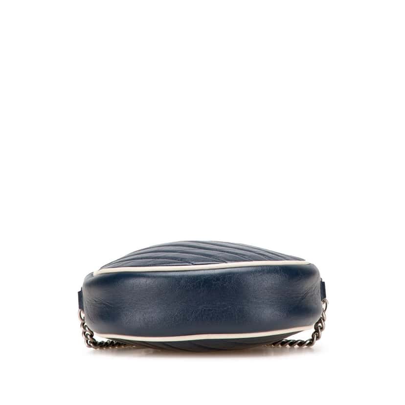 Gucci Mini GG Marmont Matelasse Leather Torchon Round Crossbody Blue Leather Good condition - Inside View