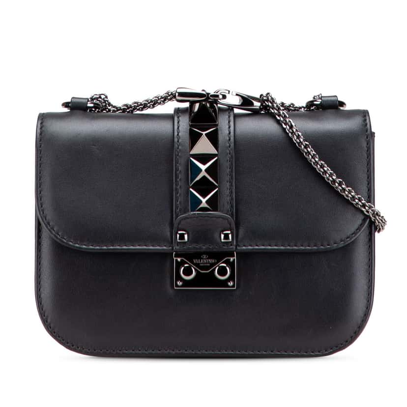 Valentino Small Leather Rockstud Glam Lock Crossbody Black Leather Good condition - Front View