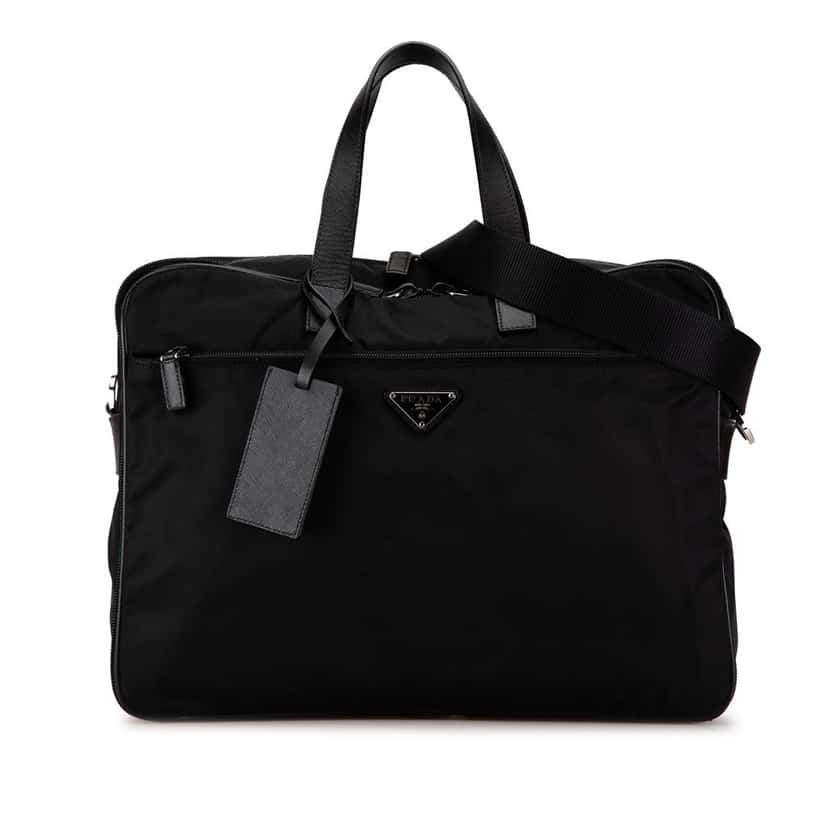 Prada Saffiano-Trimmed Tessuto Briefcase Black Leather Fair condition - Front View
