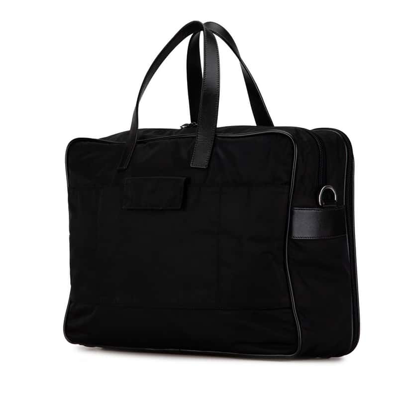 Prada Saffiano-Trimmed Tessuto Briefcase Black Leather Fair condition - Back View
