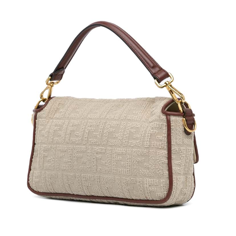 Fendi Zucca Embroidered Canvas Baguette Satchel Brown Canvas Good condition - Back View