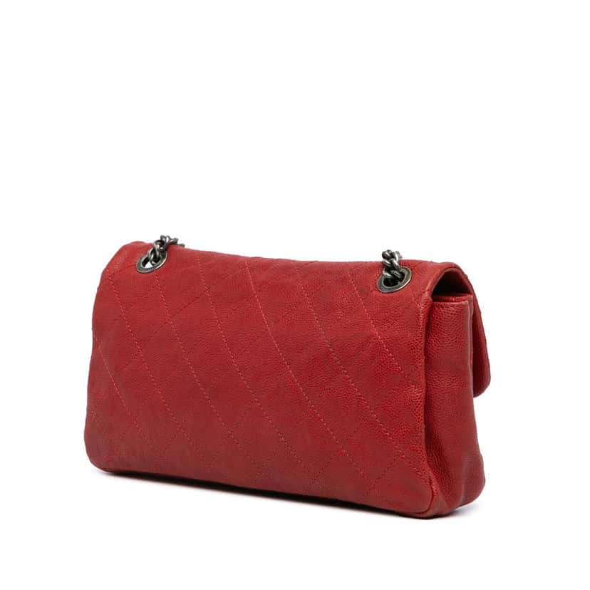 Chanel Medium Quilted Caviar Simply CC Flap Red Leather Good condition - Back View