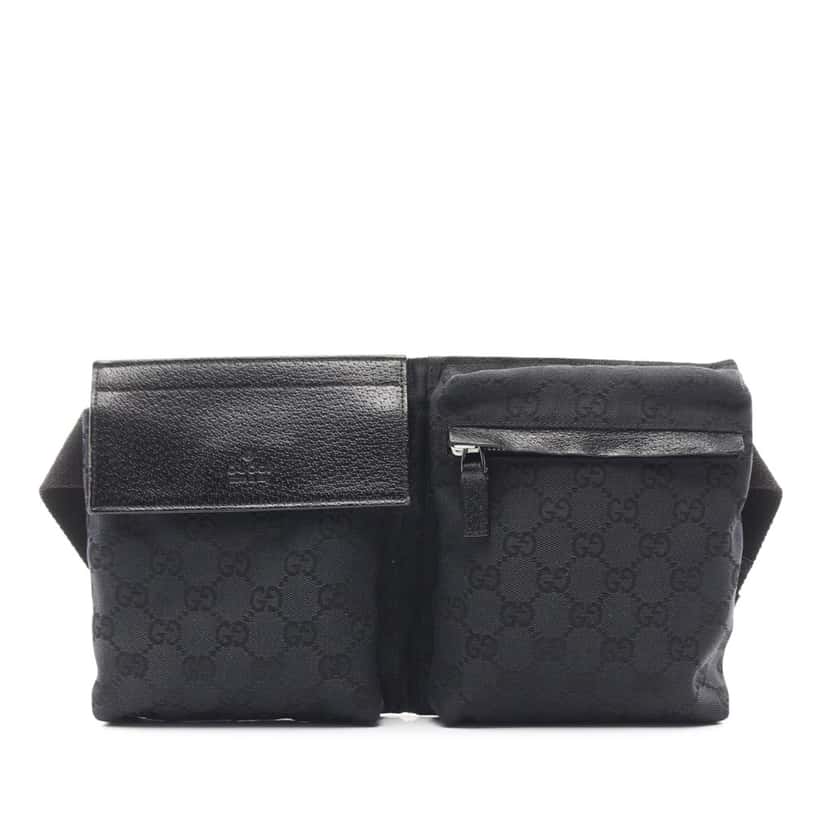 Gucci GG Canvas Double Pocket Belt Bag Black Canvas Good condition - Front View