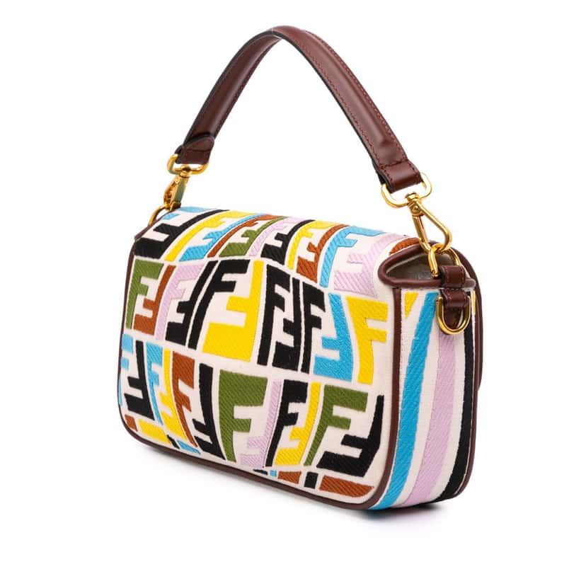 Fendi Sarah Coleman Zucca Embroidered Canvas Fish Eye Vertigo Baguette Satchel Brown Canvas Good condition - Back View