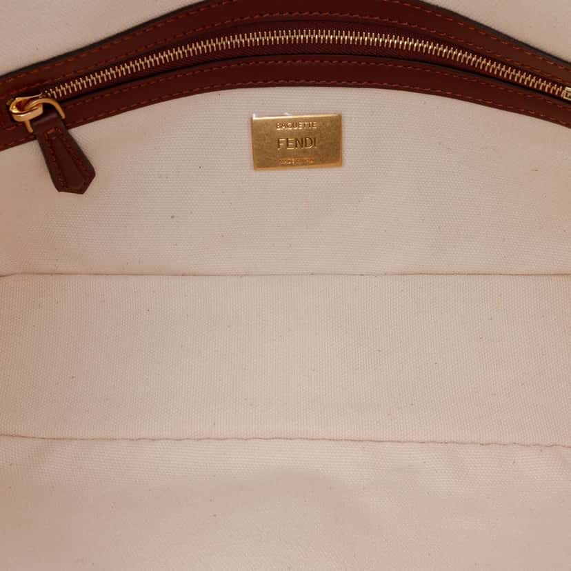 Fendi Sarah Coleman Zucca Embroidered Canvas Fish Eye Vertigo Baguette Satchel Brown Canvas Good condition - Model View