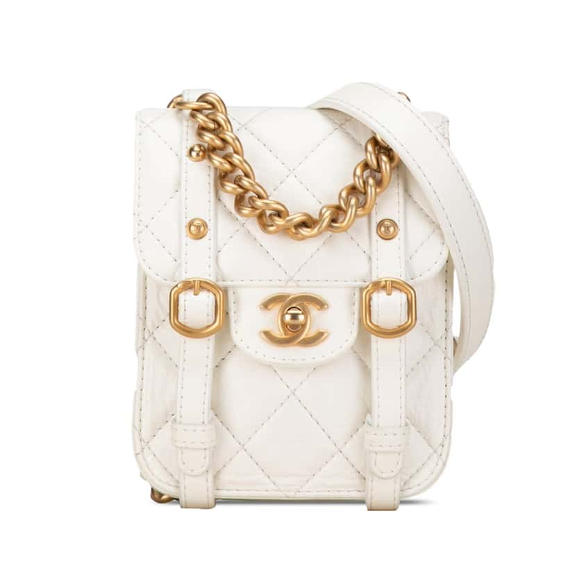 Chanel Mini Aged Calfskin City School Flap White Leather Very good condition - Front View