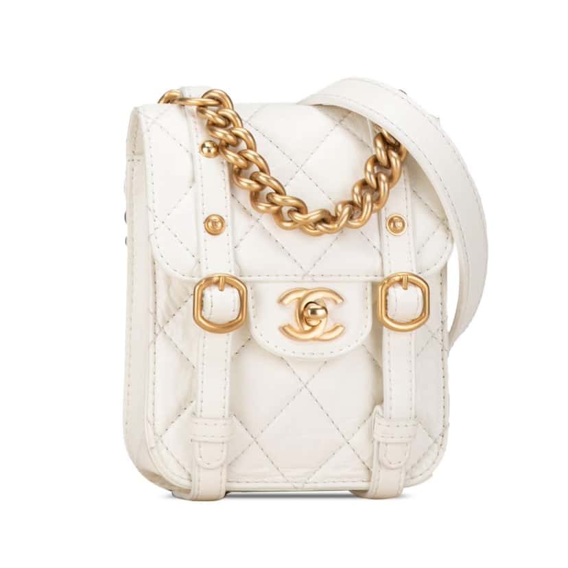 Chanel Mini Aged Calfskin City School Flap White Leather Very good condition - Back View