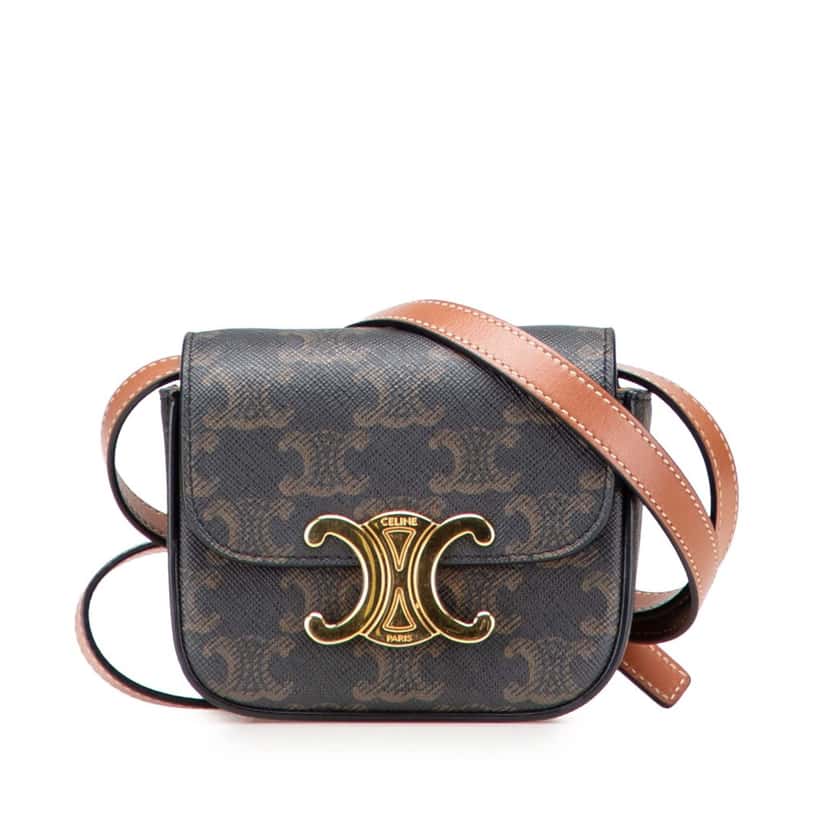 Celine Mini Triomphe Coated Canvas Triomphe Crossbody Brown Canvas Good condition - Front View