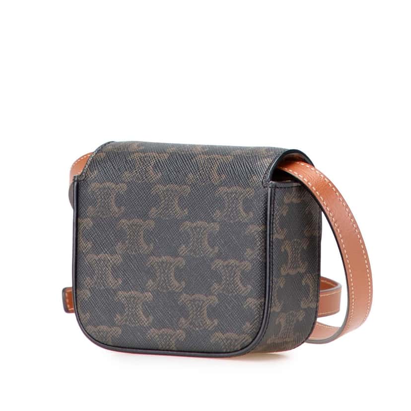 Celine Mini Triomphe Coated Canvas Triomphe Crossbody Brown Canvas Good condition - Back View