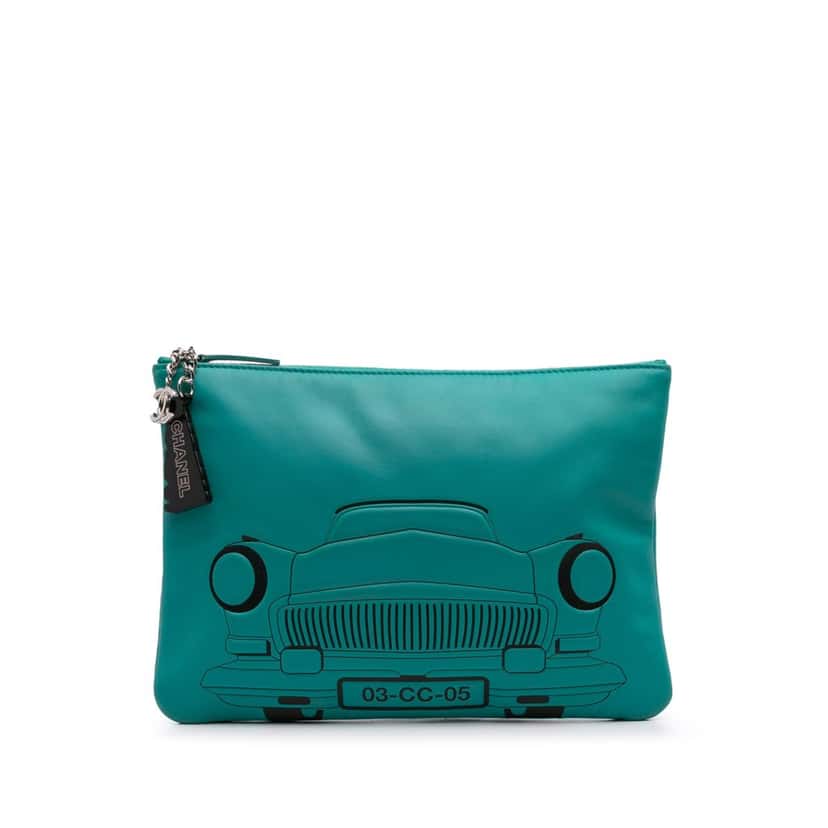 Chanel Medium Printed Lambskin Cuba La Habana O Case Clutch Blue Leather Good condition - Front View