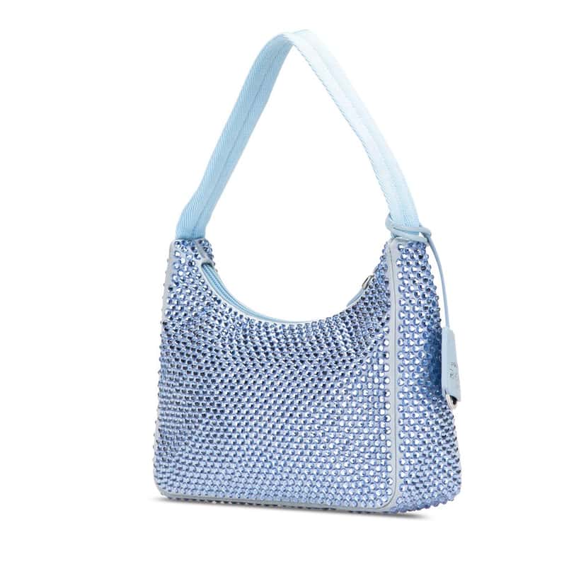 Prada Mini Satin Crystal Re-Edition 2000 Shoulder Bag Blue Satin Good condition - Back View