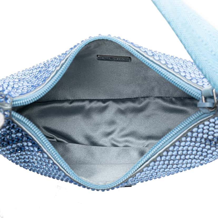Prada Mini Satin Crystal Re-Edition 2000 Shoulder Bag Blue Satin Good condition - Model View