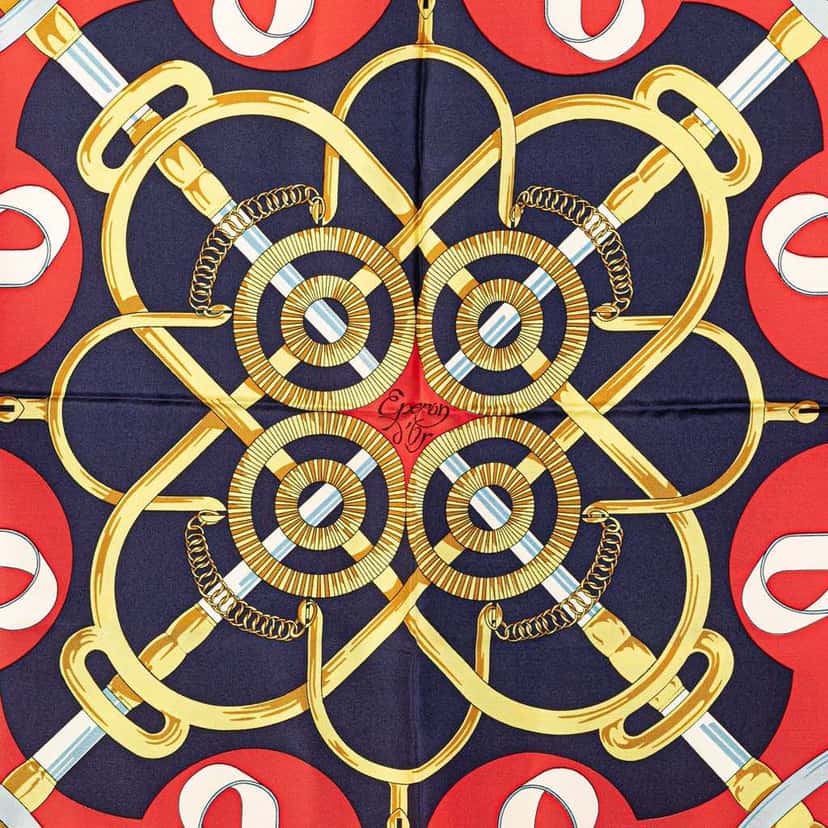 Hermès Eperon d'Or Silk Scarf Red Silk Good condition - Back View