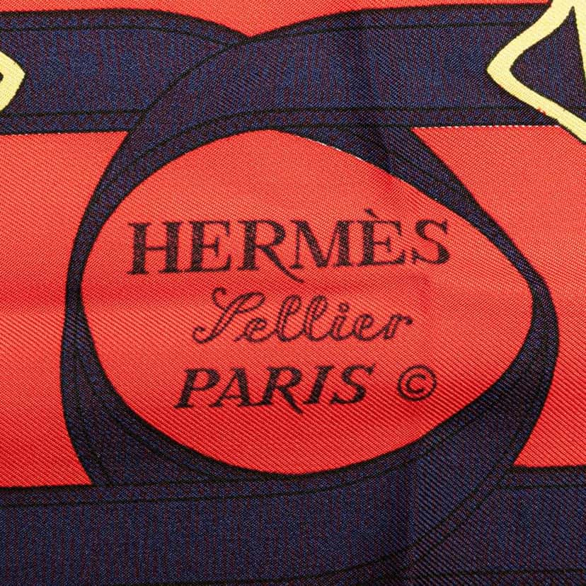 Hermès Eperon d'Or Silk Scarf Red Silk Good condition - Inside View
