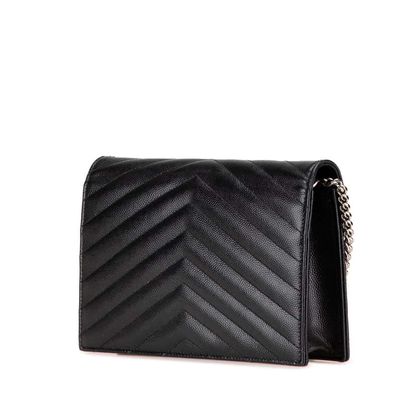 Saint Laurent Grain De Poudre Matelasse Chevron Monogram Chain Wallet Black Leather Good condition - Back View