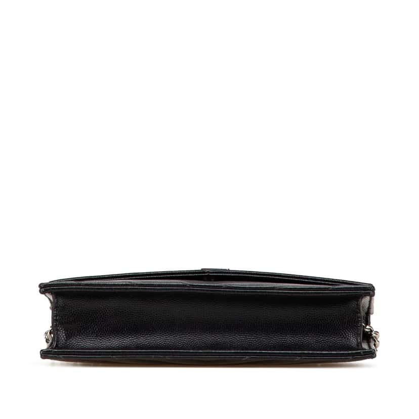 Saint Laurent Grain De Poudre Matelasse Chevron Monogram Chain Wallet Black Leather Good condition - Inside View