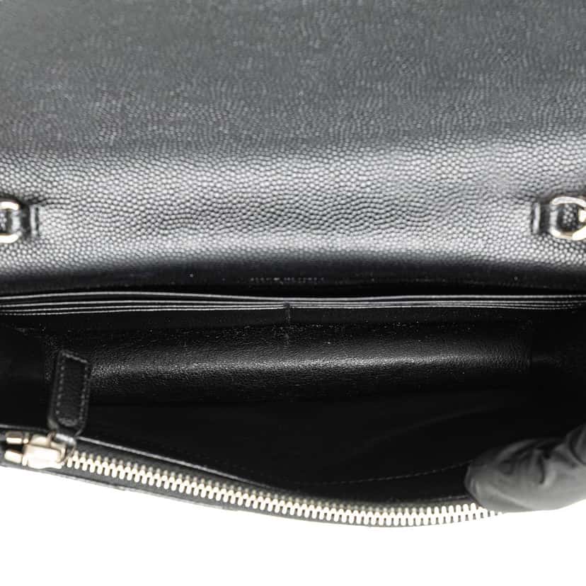 Saint Laurent Grain De Poudre Matelasse Chevron Monogram Chain Wallet Black Leather Good condition - Model View