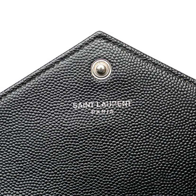 Saint Laurent Grain De Poudre Matelasse Chevron Monogram Chain Wallet Black Leather Good condition - Box View