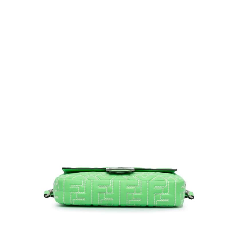 Fendi Zucca Embossed Stitched Leather Baguette Satchel Green Leather Good condition - Inside View