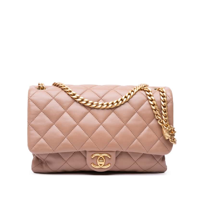 Chanel Medium Quilted Lambskin Pillow Crush Flap Brown Leather Good condition - Front View