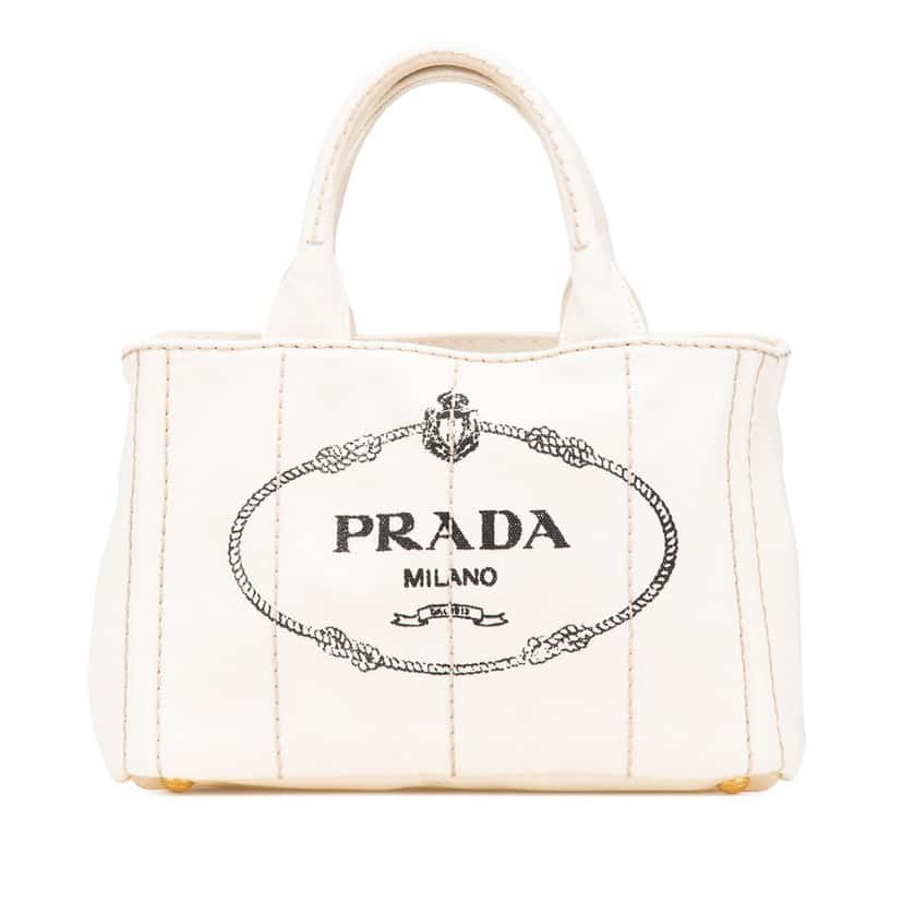 Prada Small Canvas Canapa Logo Satchel White Canvas Good condition - Front View