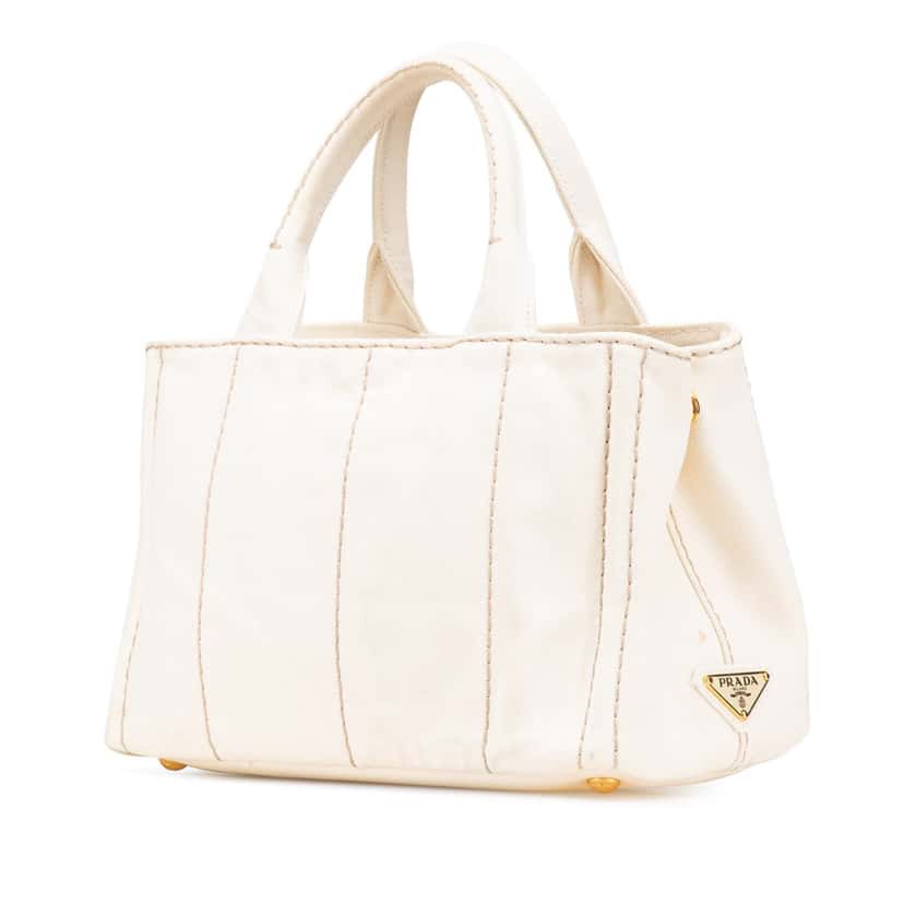 Prada Small Canvas Canapa Logo Satchel White Canvas Good condition - Back View
