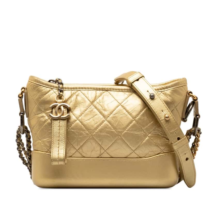 Chanel Small Metallic Lambskin Gabrielle Crossbody Gold Leather Good condition - Front View