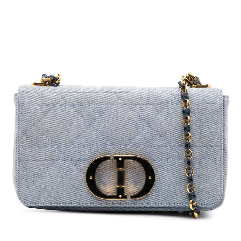 Dior Medium Denim Macrocannage Caro Bag Blue Denim Good condition - Front View