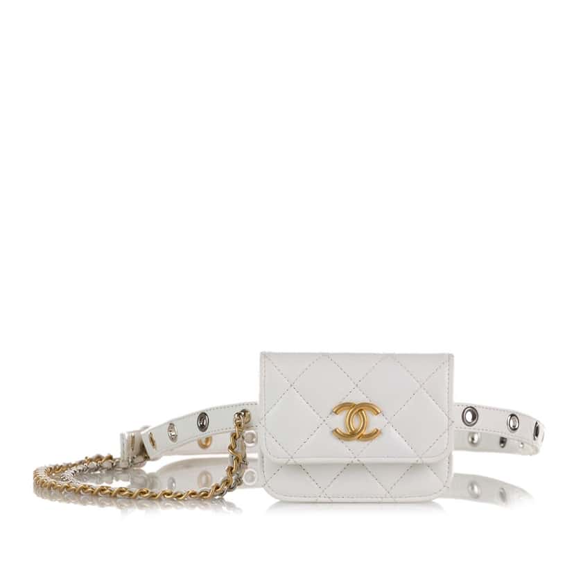 Chanel Punk Chain Leather Belt Bag White Leather Good condition - Front View