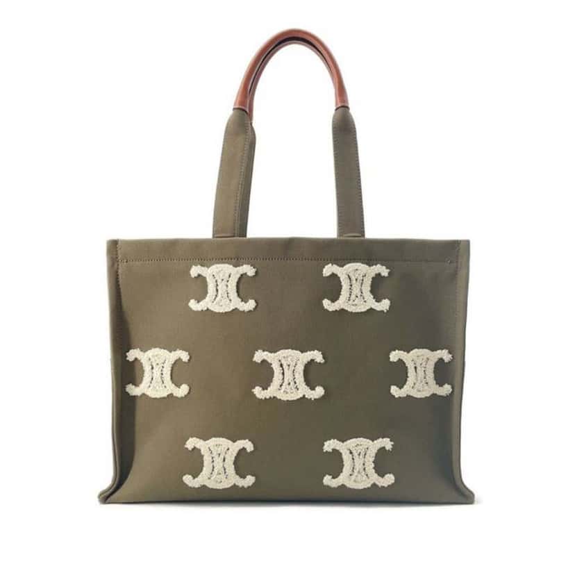 Celine Large Canvas Triomphe Cabas Thais Tote Green Canvas Good condition - Front View
