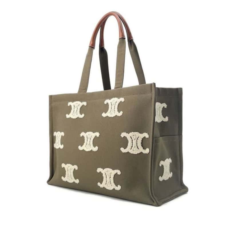 Celine Large Canvas Triomphe Cabas Thais Tote Green Canvas Good condition - Back View