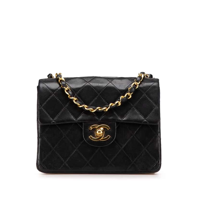 Chanel Mini Square Classic Lambskin Single Flap Black Leather Good condition - Front View