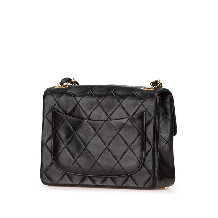 Chanel Mini Square Classic Lambskin Single Flap Black Leather Good condition - Back View