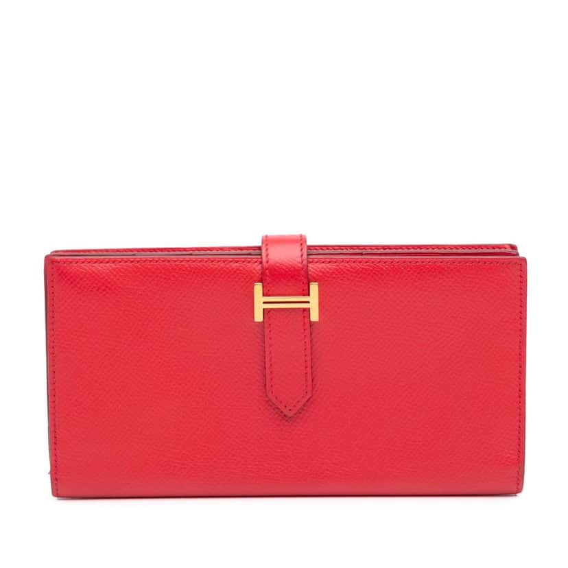 Hermès Epsom Bearn Wallet Red Leather Good condition - Front View