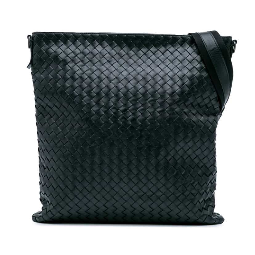 Bottega Veneta Leather Intrecciato Crossbody Black Leather Good condition - Front View