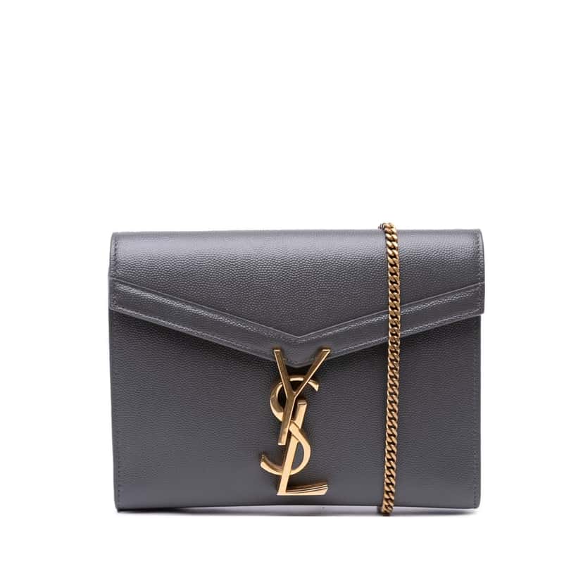 Saint Laurent Grain De Poudre Monogram Cassandra Chain Wallet Grey Leather Good condition - Front View